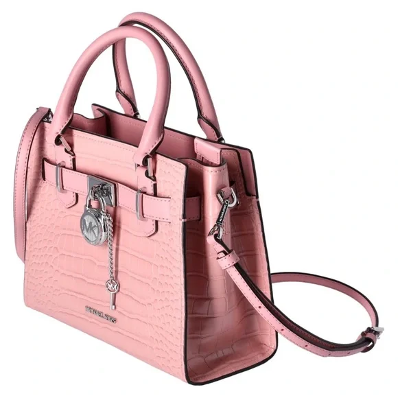 Michael Kors Hamilton Small Satchel Crossbody Croc Embossed Bag Primrose Pink Bags